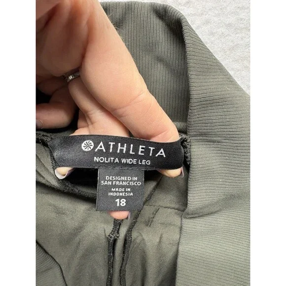 Athleta Womens 18 Nolita Wide Leg Pants Olive Green Relaxed Fit Pockets Pull On - Picture 2 of 4